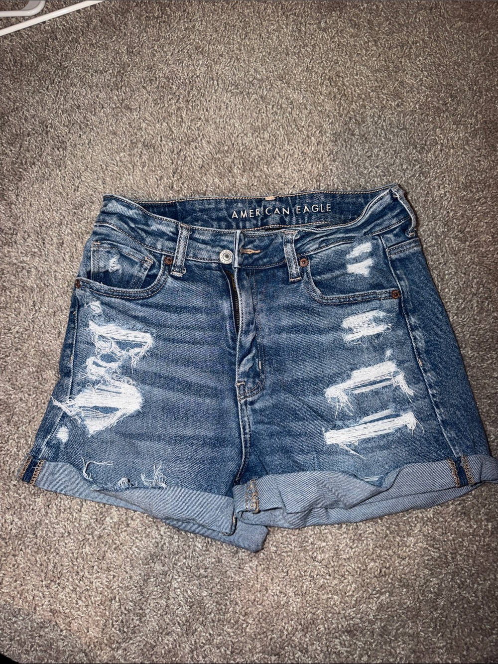 American Eagle Outfitters Distressed Dark Blue Denim Shorts